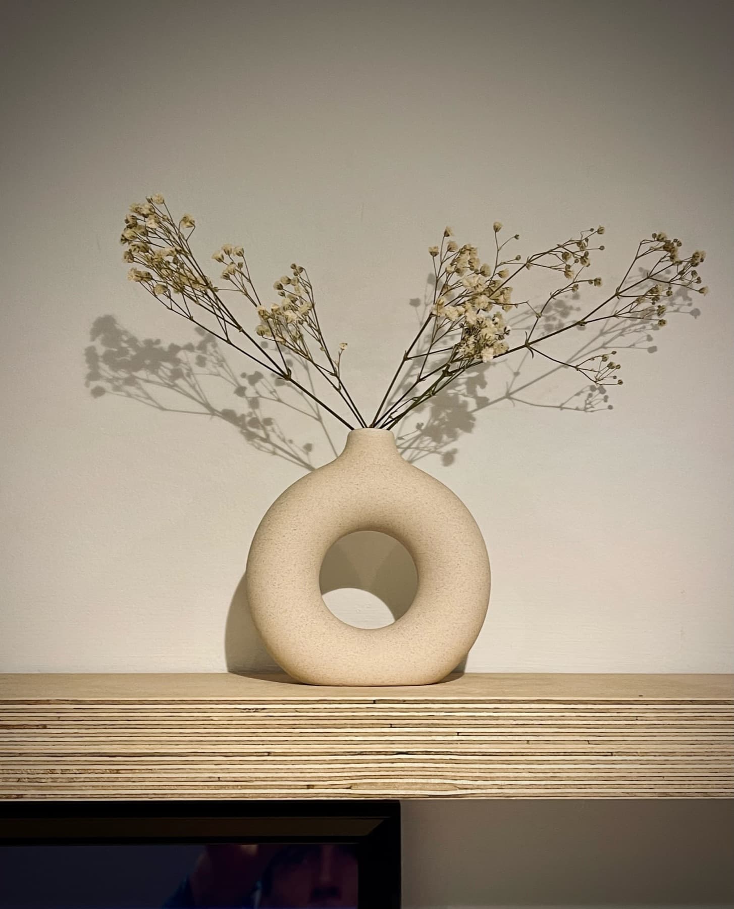 A quiet still-life on the living room shelf